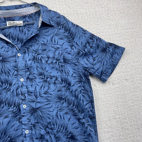Projek Raw Shirt Mens L Floral Hawaiian  AOP Summer Party Light Breathable Blue - Picture 4 of 15